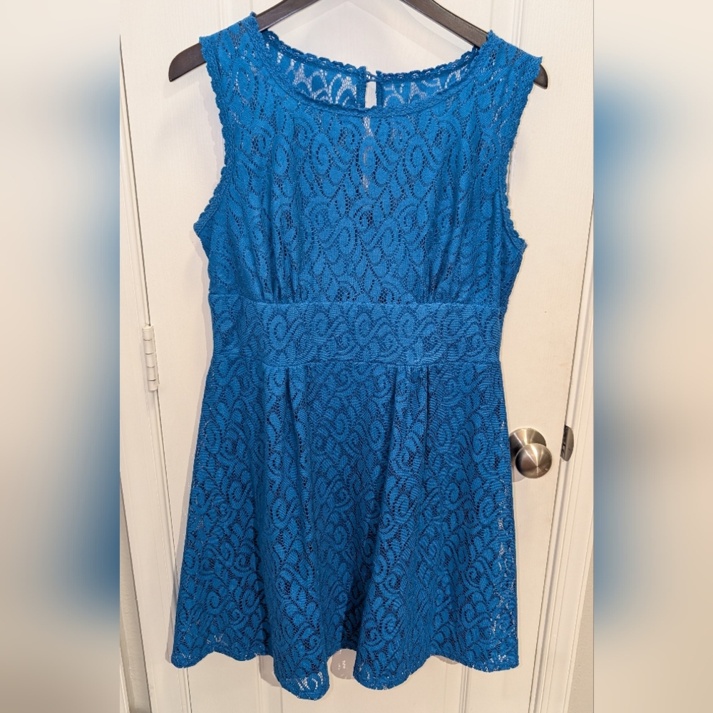 Dress Barn Lace Fit And Flare Dress SIZE 14 Blue